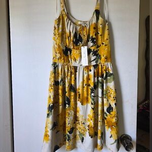 nine britton Cream Dress with Yellow Floral Print